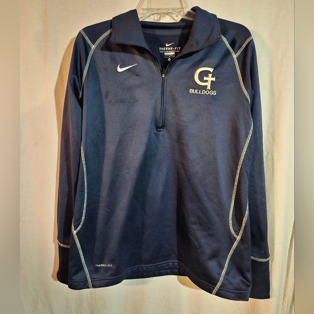 GT Bulldogs Nike Thermafit 1/4 Zip Pullover In Blue Size Large